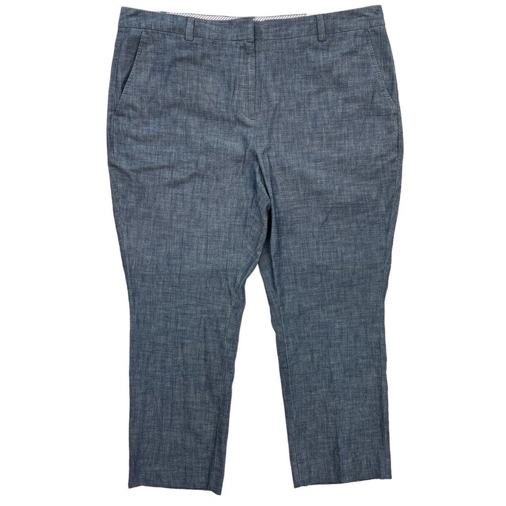 Lands' End Women's Size 18 Pants Chambray Blue Flat Front Mid Rise Straight Leg
